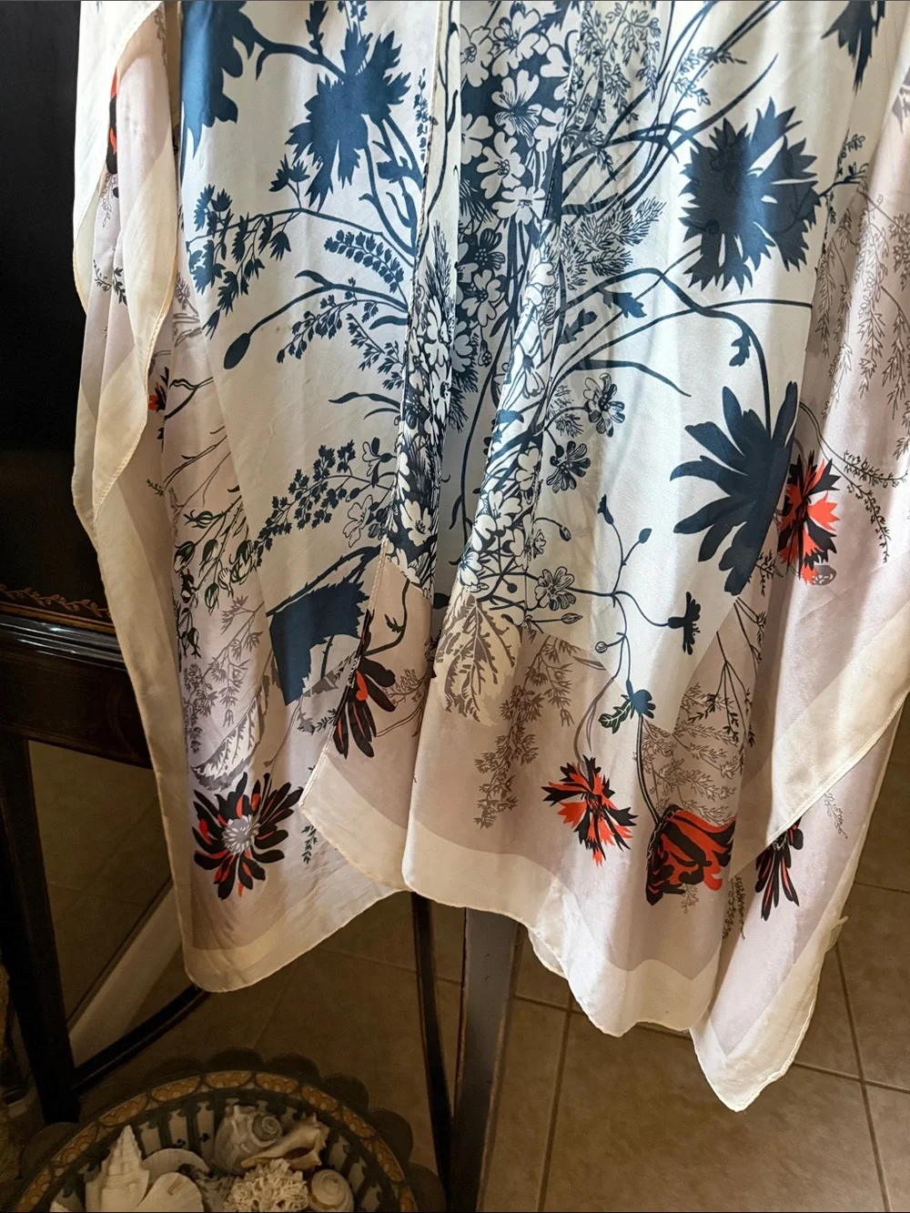 Sheer Kimono Cover-Up in Cream, Navy & Orange exquisite washable lightweight - Picture 15 of 17